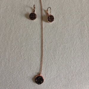 Matching necklace and earrings rose gold druzy set